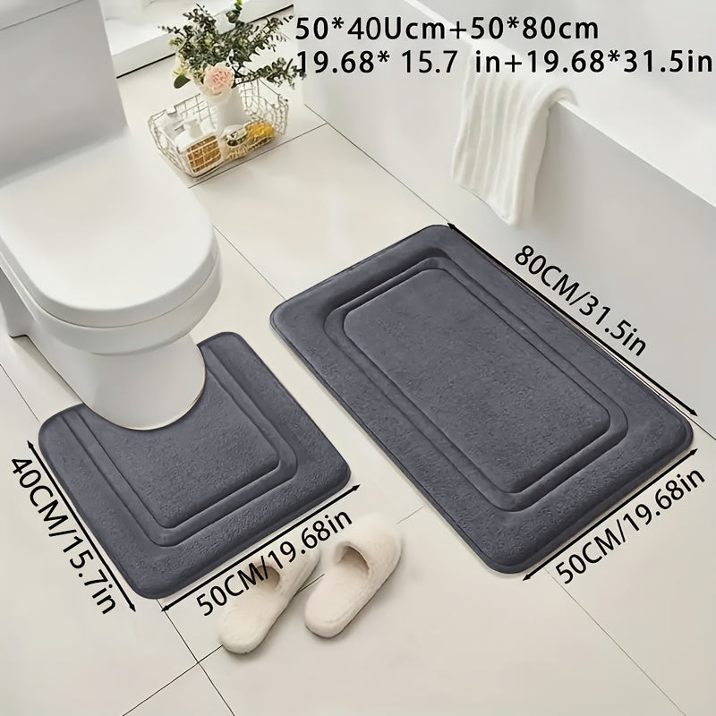 Coral Fleece Bath Mats 2-Pack Non-Slip Absorbent Knit Polyester 530gsm 1.3cm Thick
