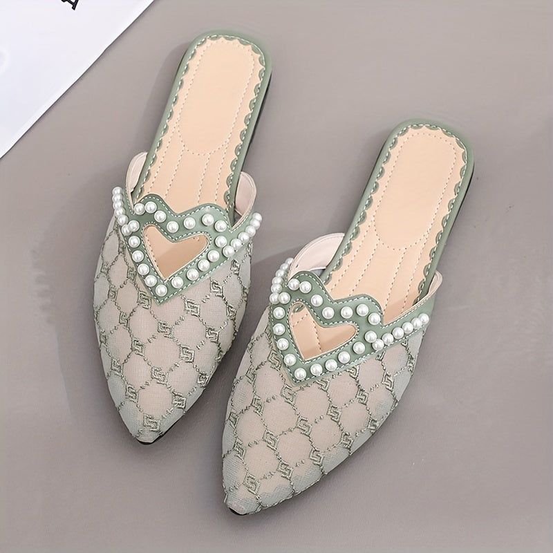 Marjon aksentlari bilan zamonaviy uchburchakli mules, nafas oladigan mato, sirpanmaydigan taglik va ko'p maqsadli bej rang.