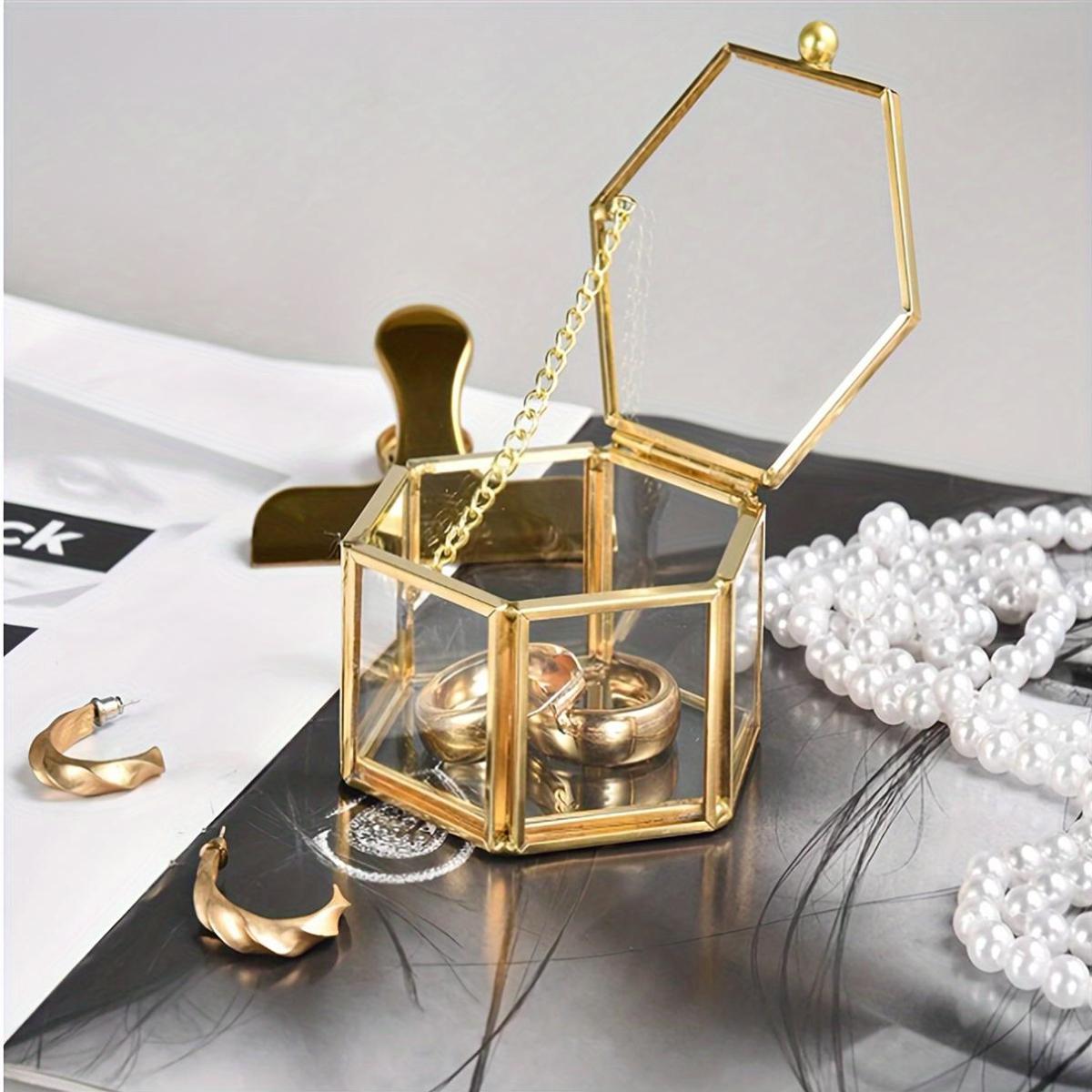 Ретро-шкатулка для украшений из стекла с золотой отделкой для хранения колец, серег, часов
