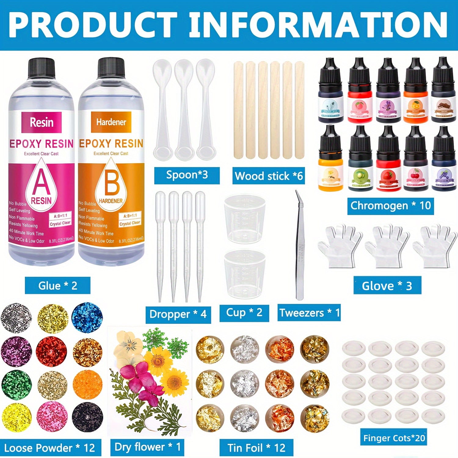 Beginner Epoxy Resin Kit with 512ml Clear Casting Resin and Colorful Glitter