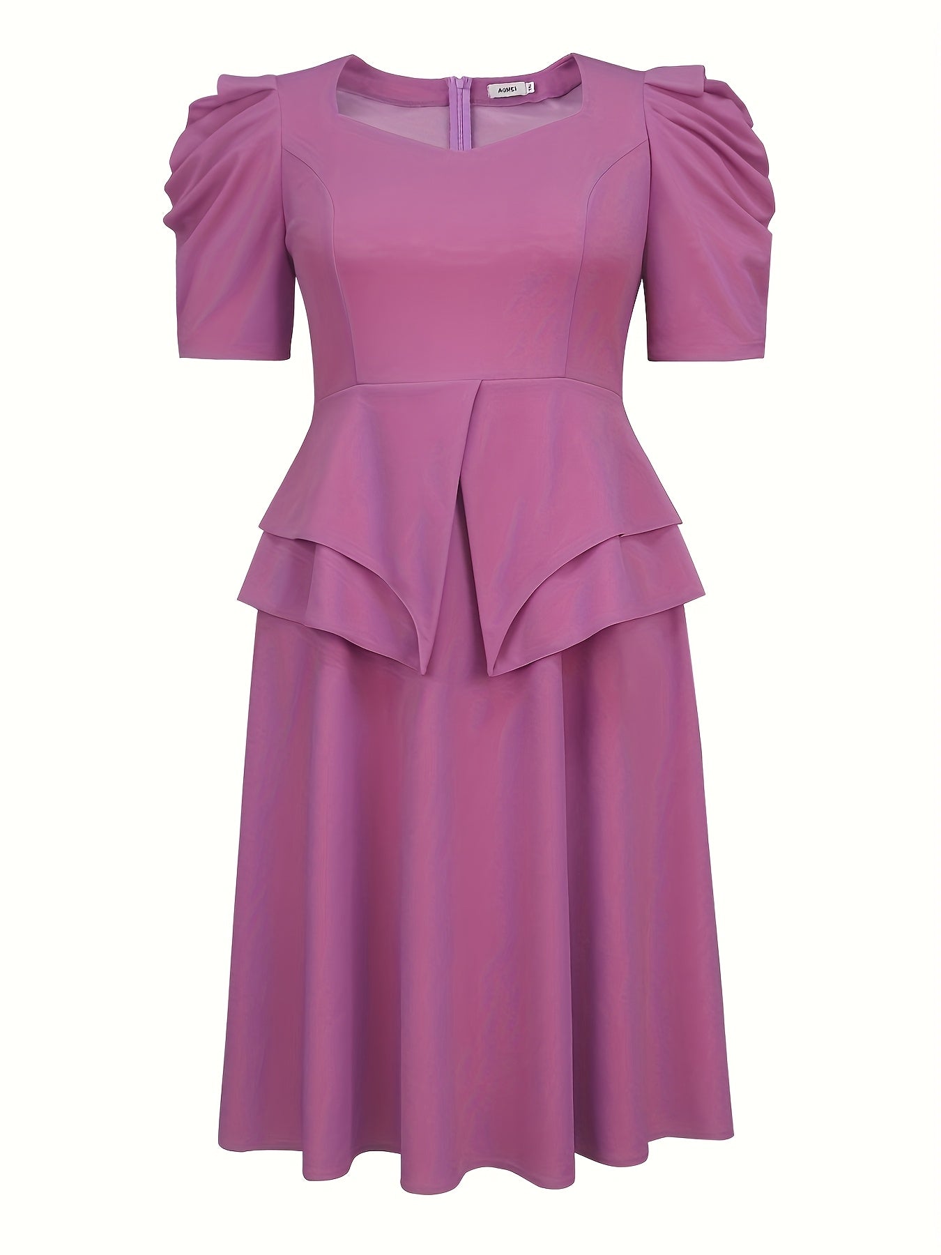Women's A-Line Dress with Square Neck Ruffled Sleeves Solid Purple Mid-Length