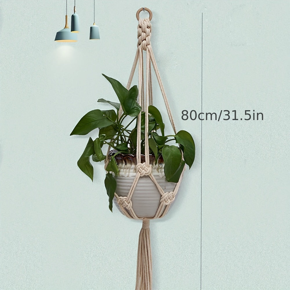 Soporte para plantas de macramé blanco bohemio para macetas y cuencos de interior