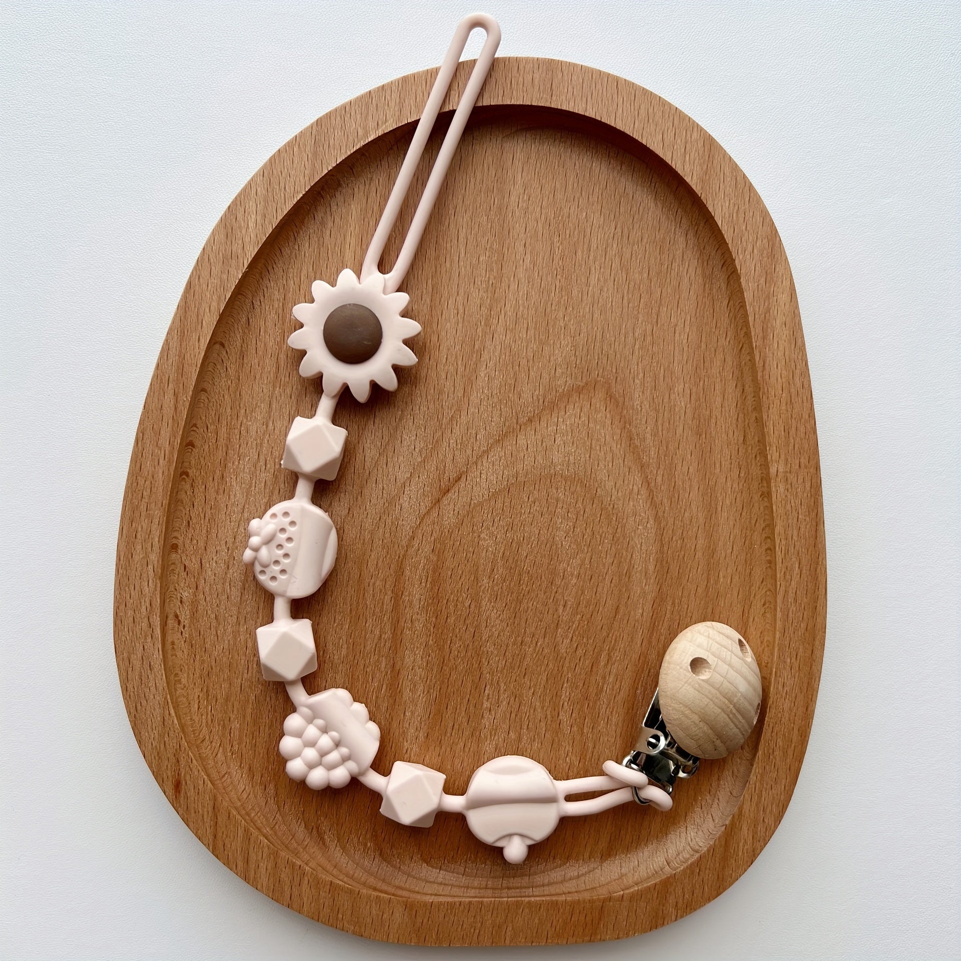 Silicone Teething Toy for Babies 0-3 Years Floral Fruit Clip Food-Grade Biteable Chain Pink Blue Yellow Brown