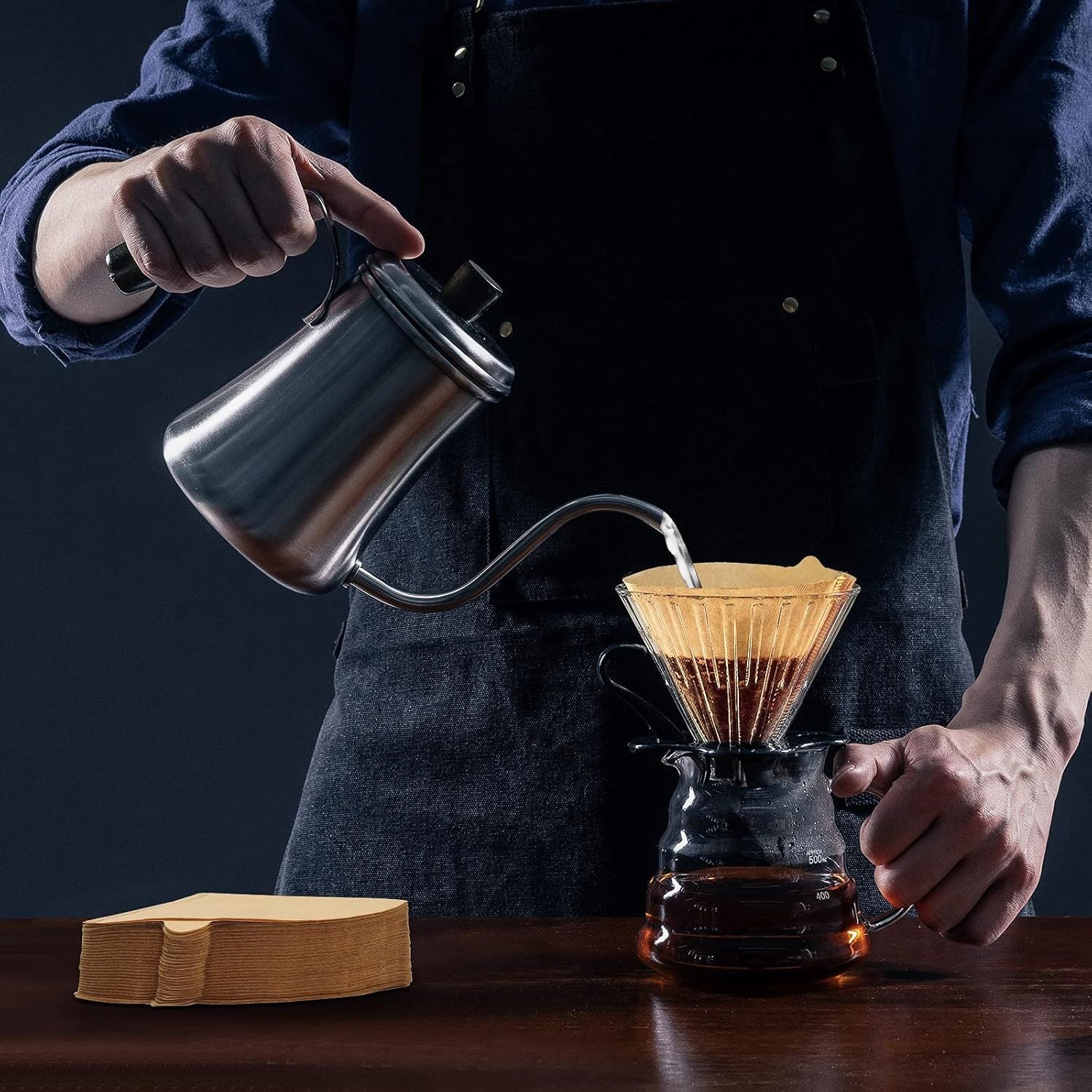 100 dona konusli qahva filtrlari 02 o'lcham V60 Pour-Over Drippers bilan mos keladi