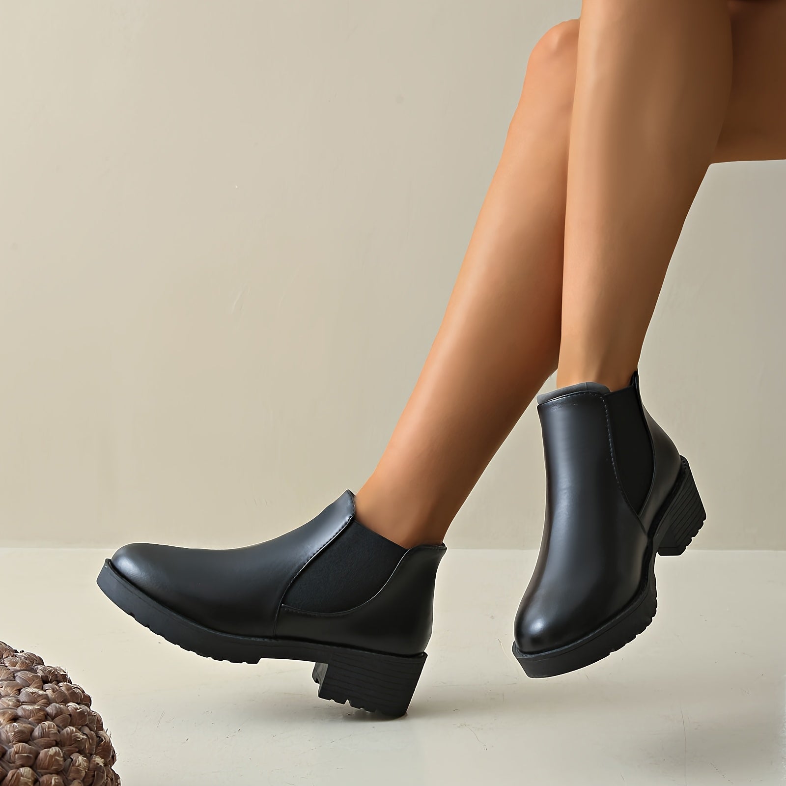 Women's Leather Classic Boots All-Season Chunky Low Heel Ankle Booties Size 36-42