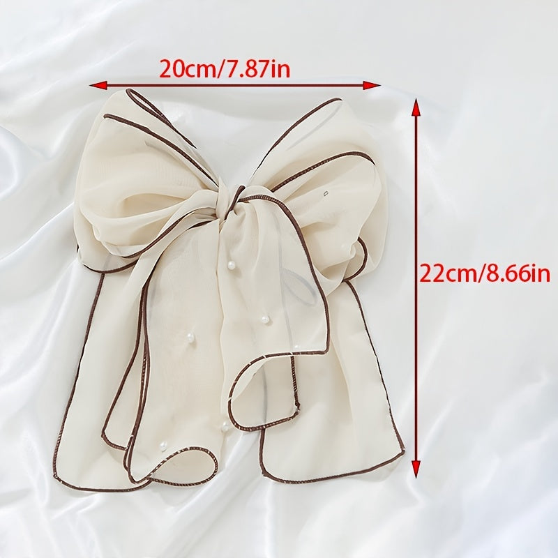 Chiffon Bow Hairpin with Pearl Streamer for Women and Girls