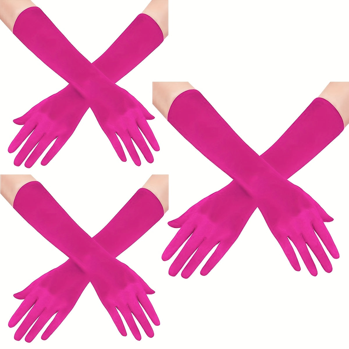 Ayollar uchun satindan tayyorlangan uzun opera qo'llari, 3 ta, vintage, tirsak uzunligi, kechki kiyim va to'y uchun