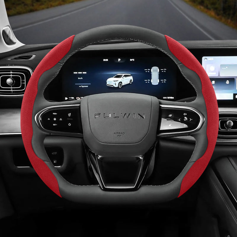 2PC Set Winter Velvet Anti-Slip Ultra-Thin Steering Wheel Cover Black Green Red Orange Brown