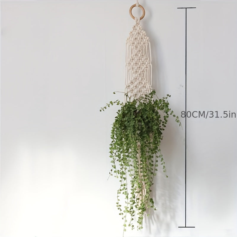 Bohemian White Macrame Plant Hanger for Indoor Pots and Bowls
