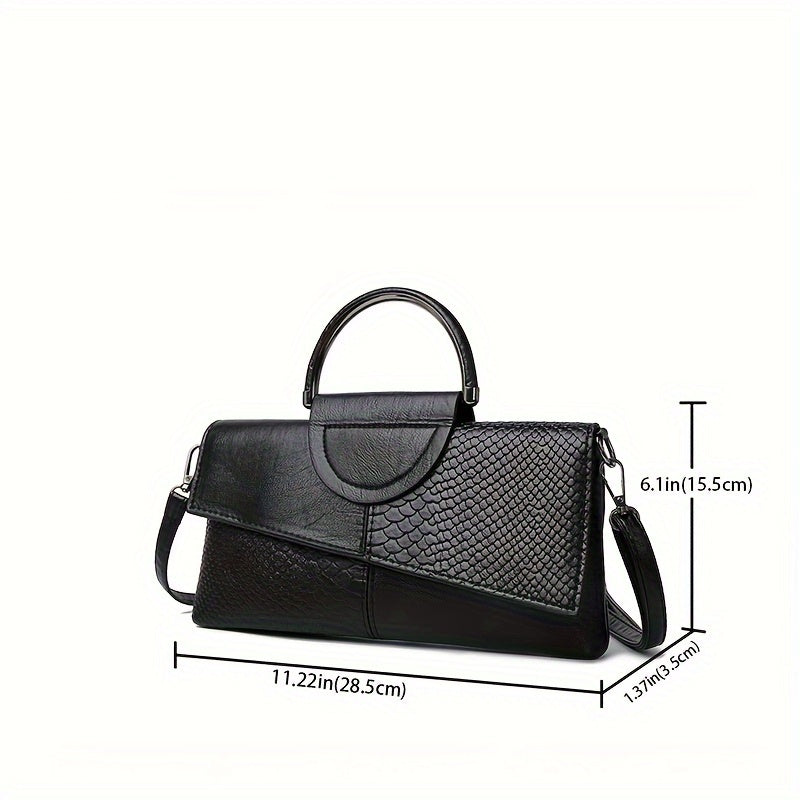 Women's Vintage Crocodile Pattern Clutch Purse with Adjustable Strap and Zipper Closure