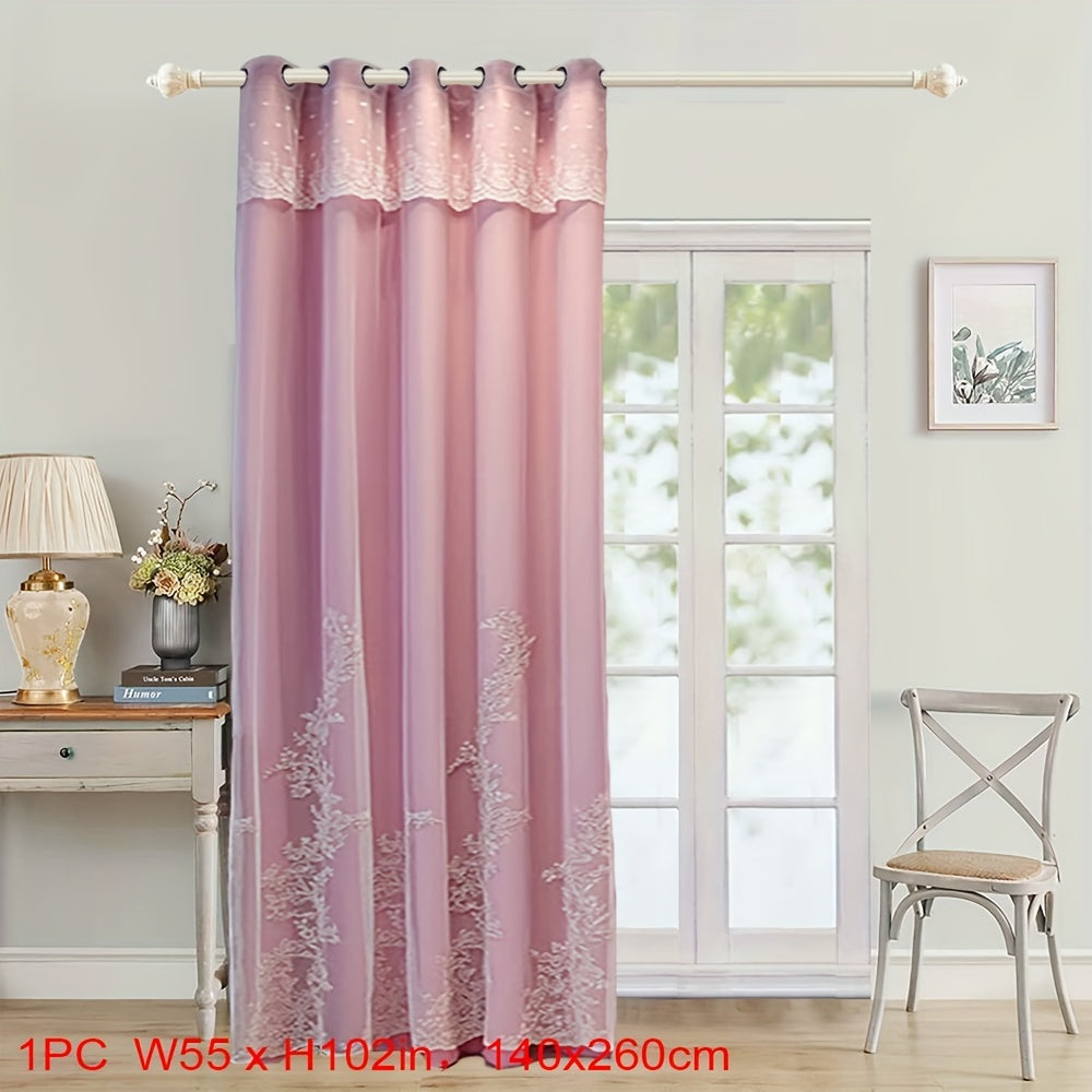 Double Layer Embroidery Curtain with Lace Grommet Top for Bedroom or Living Room Window Treatment