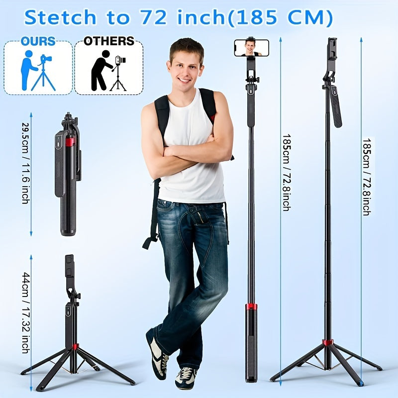 HKXYK 1 dona Selfie tayoqchasi tripod, simsiz masofadan boshqarish pultiga ega va 360° aylanuvchi telefon ushlagichi, universal ulanish, video yozish va jonli efir uchun portativ alyuminiy tripod, zaryadlanadigan batareya