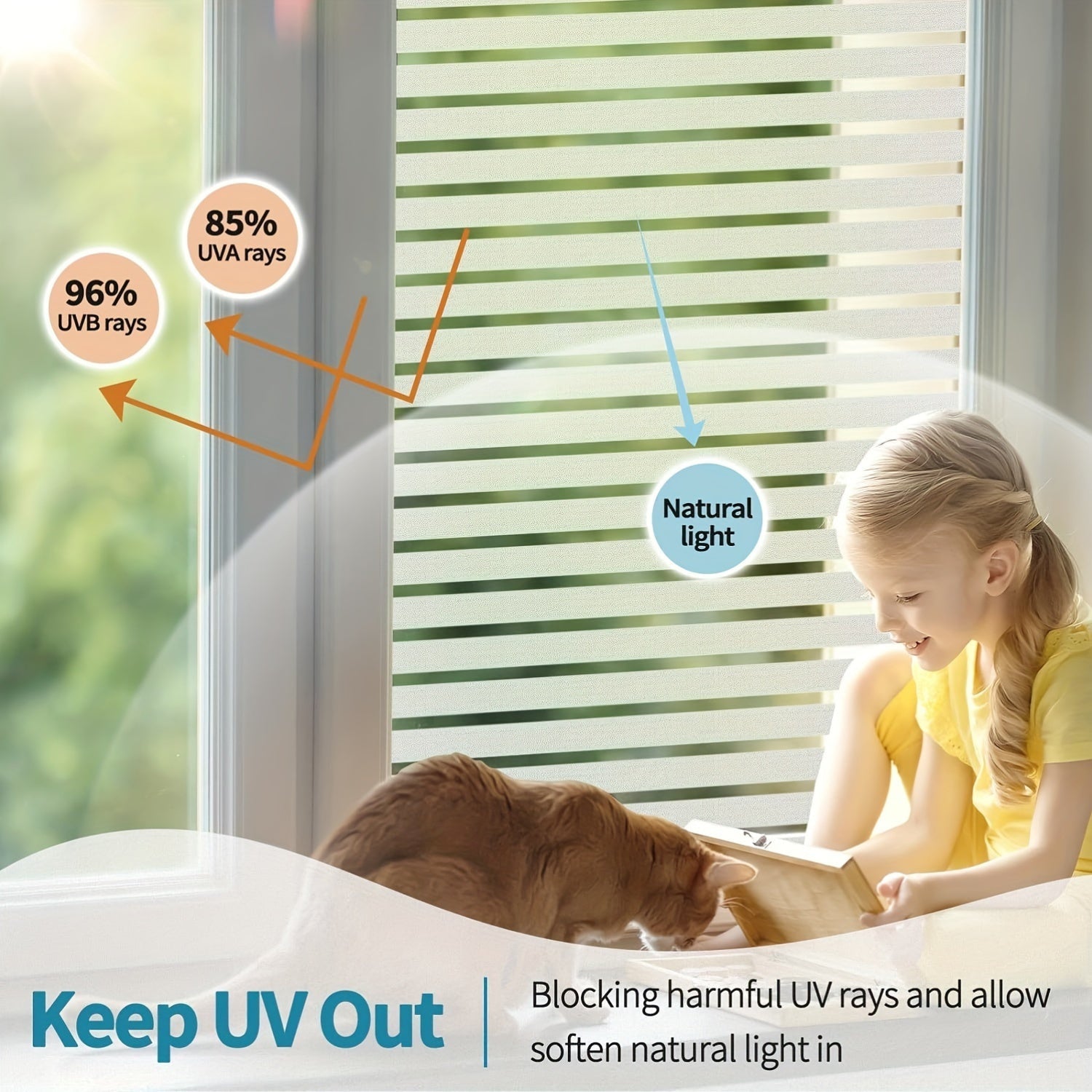 Modern Striped Privacy Window Film 44.96cm PVC UV Blocking Reusable Cling