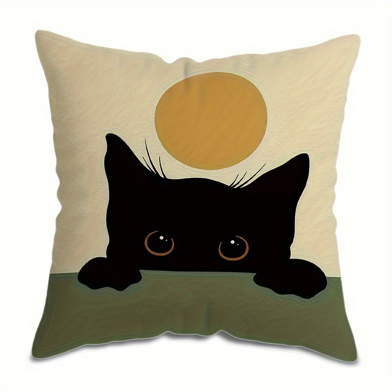 Black Cat Throw Pillow Cover 44.96x44.96cm Modern Farmhouse Decorative Cushion Case with Zipper Machine Washable