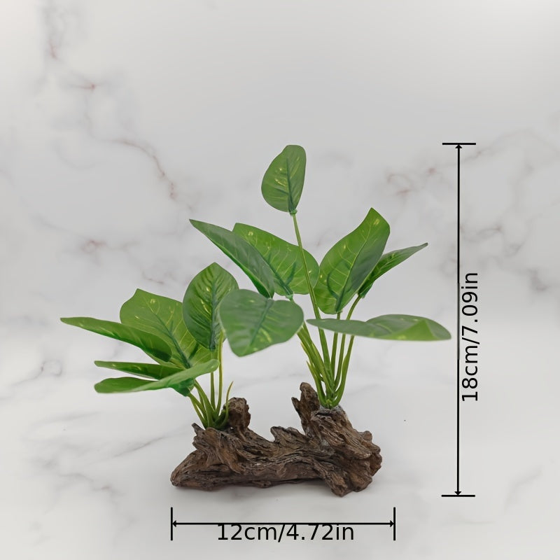 Individual Aquarium Driftwood with Green Leaves Made from ABS Material