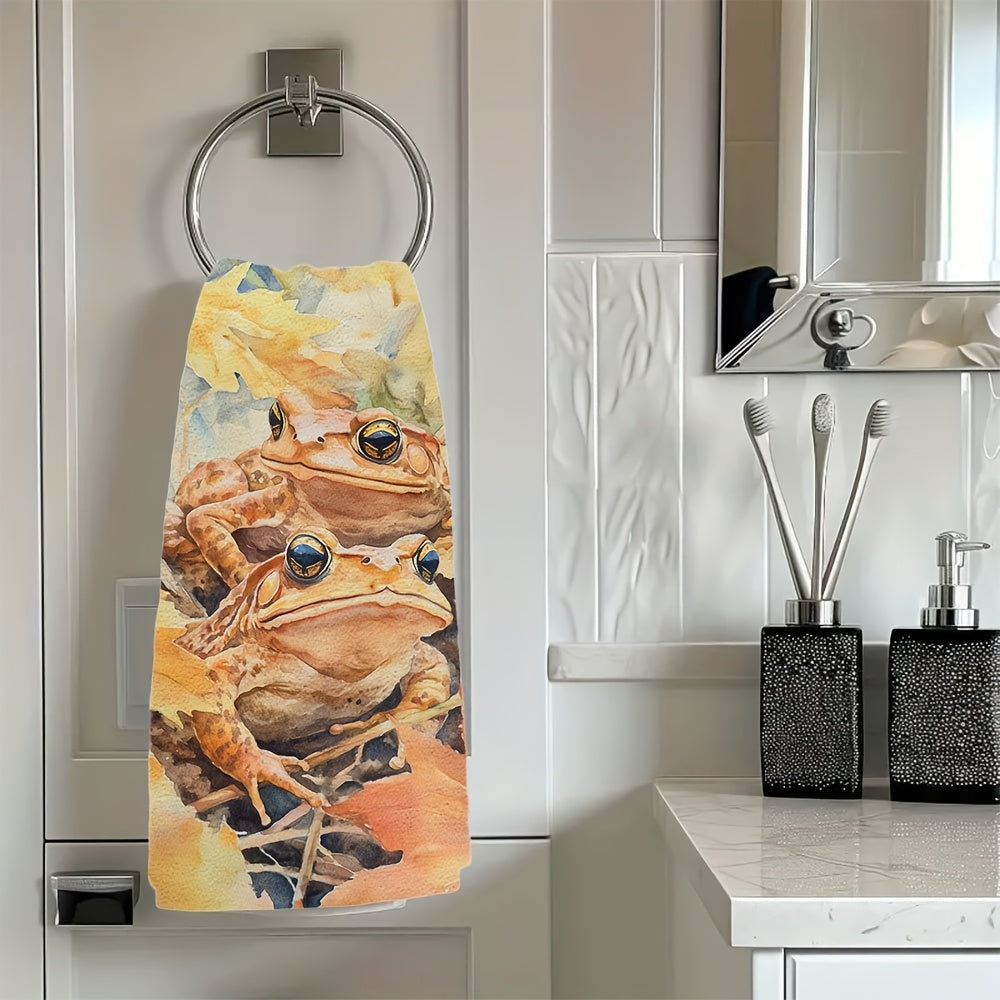 Set of 2 Ultra Soft Kitchen Towels Autumn Leaves and Garden Toad Design 16x24 Inches