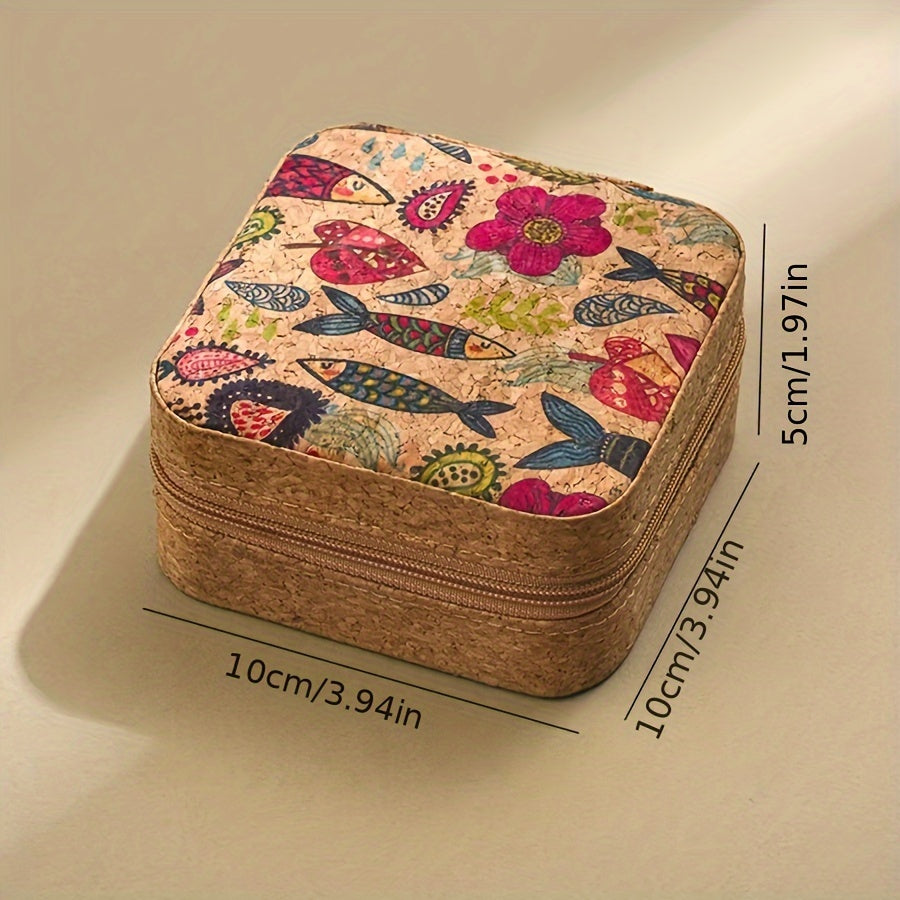 Gulzorli mini zargarlik qutisi, soxta charm bilan sayohat qutisi, uzuklar, soatlar, aksessuarlar uchun