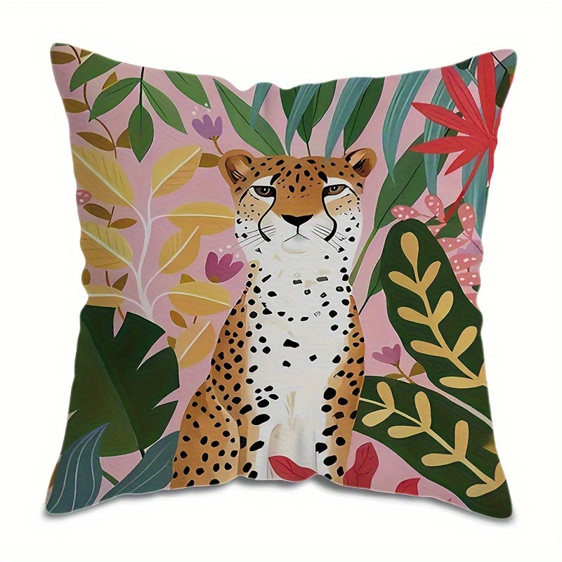 Polyester Pillow Covers Vibrant Pink Green Leopard Print 45x45cm Sofa Bedroom Decor