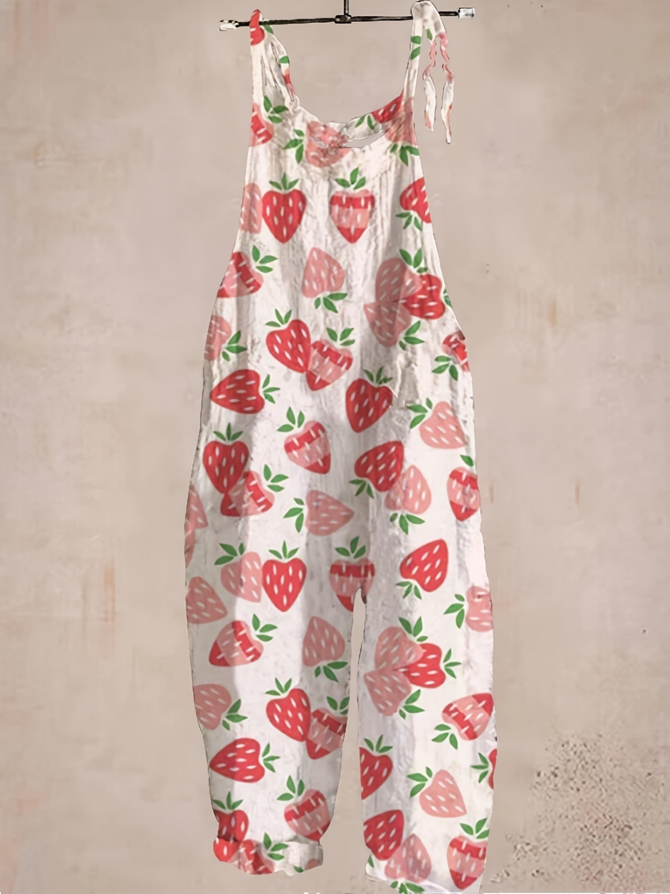 Plus Size Women's Strappy Strawberry Print Jumpsuit Breathable Summer Romper