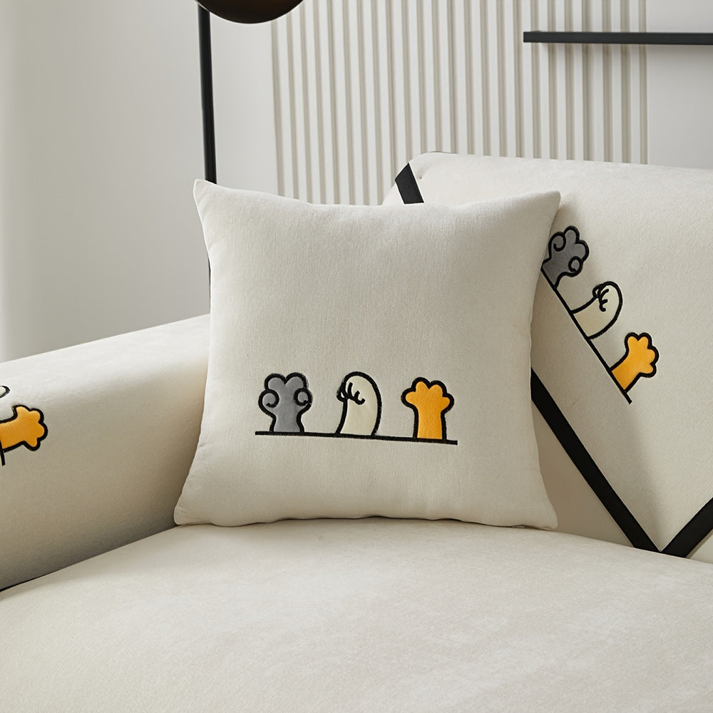 Красный чехол для дивана из шенилла с игривой вышивкой в виде косточек. Удобен для домашних животных, не скользит, можно стирать в машине, идеально подходит для диванов на 1-4 места в гостиной, спальне, офисе.