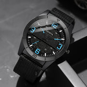 Men's Vintage Quartz Wristwatch Set with Round Dial Alloy Case Canvas Strap Wooden Bead Bracelet