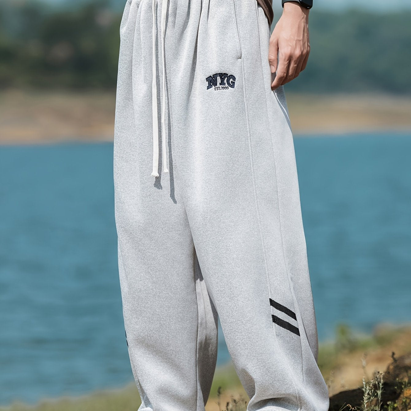 Мужские брюки большого размера в повседневном стиле с шнурком, эластичной тканью и геометрическим принтом