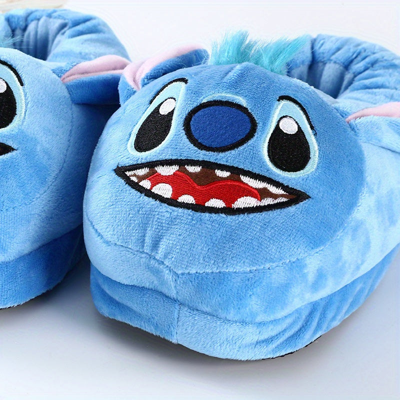 Unisex Plush Corduroy Slippers Warm Indoor Footwear Blue Cartoon