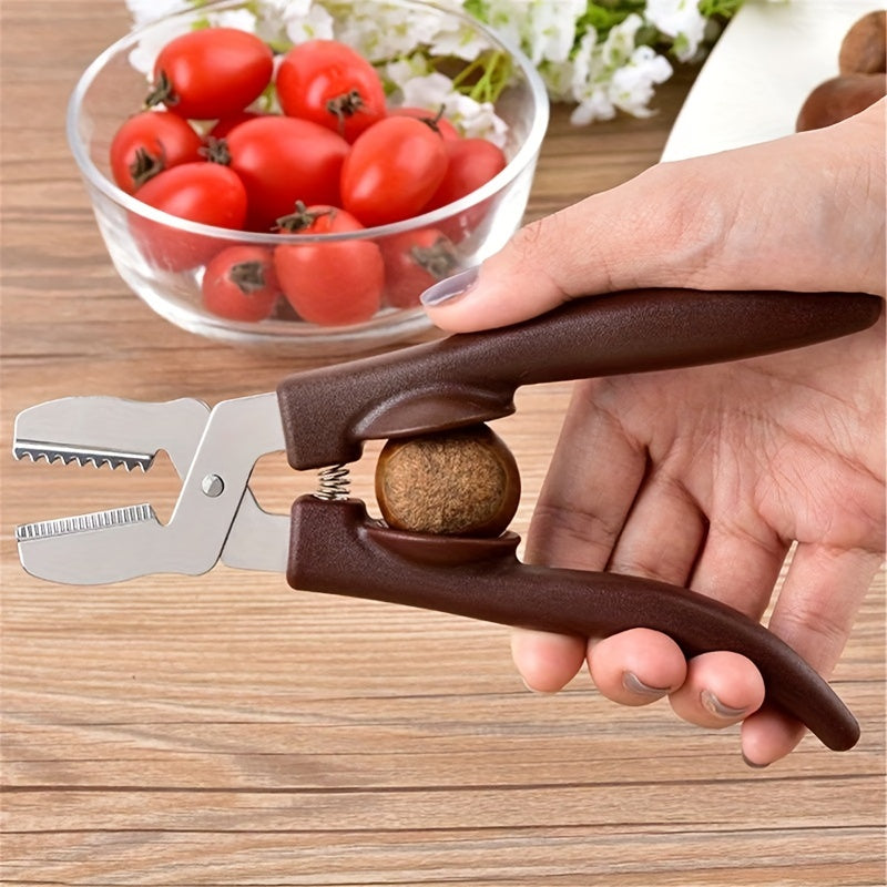 Stainless steel chestnut opener with easy-grip walnut clip waterproof dark brown
