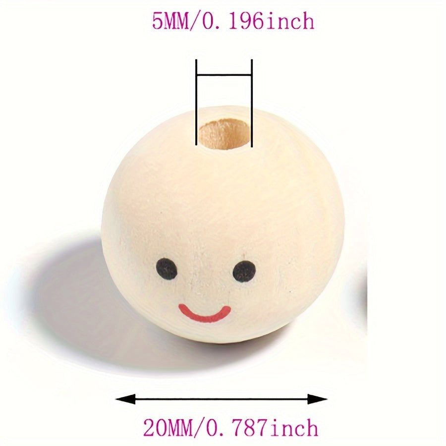 Wooden Beads with Doll Head and Smile Face, Pack of 20 25 or 30