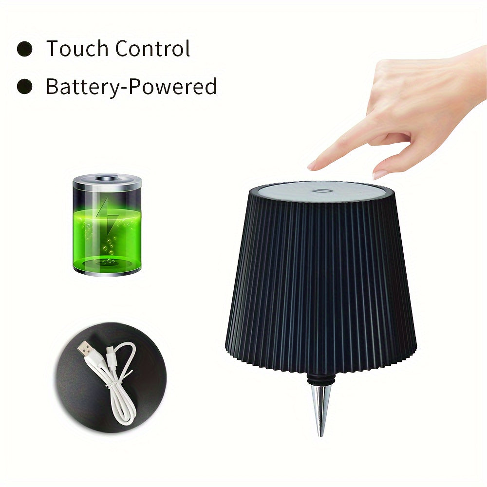 USB Rechargeable Metal Table Lamp with Touch Control 3-Color Dimmable Pagoda Shade