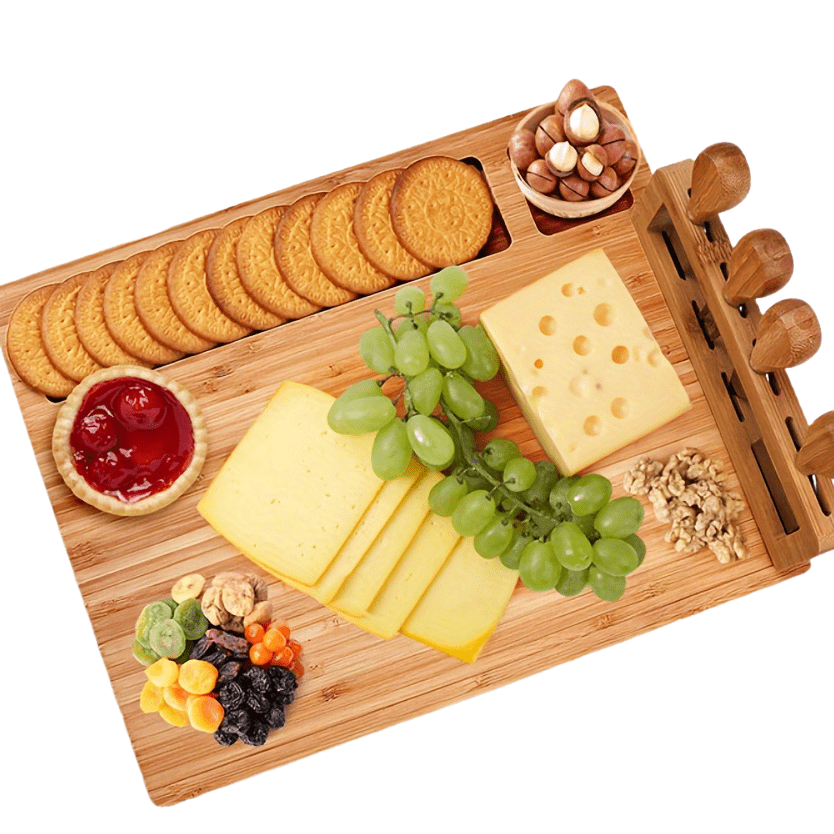 Bamboo Cheese Board Set with Knife for Serving Cheese Fruit and Nuts