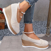 Women's Beaded Mary Jane Shoes with Chunky Heel and Ankle Strap