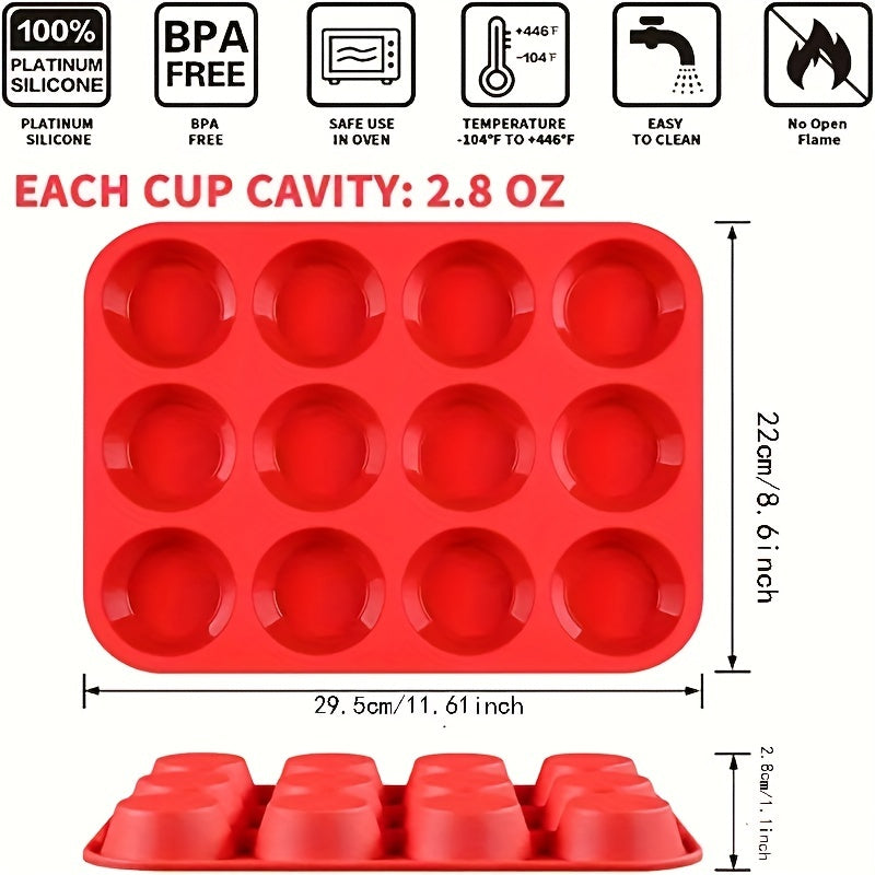 Silicone Cupcake Pan 12-Cup Nonstick BPA-Free Baking Mold Kitchen Accessory