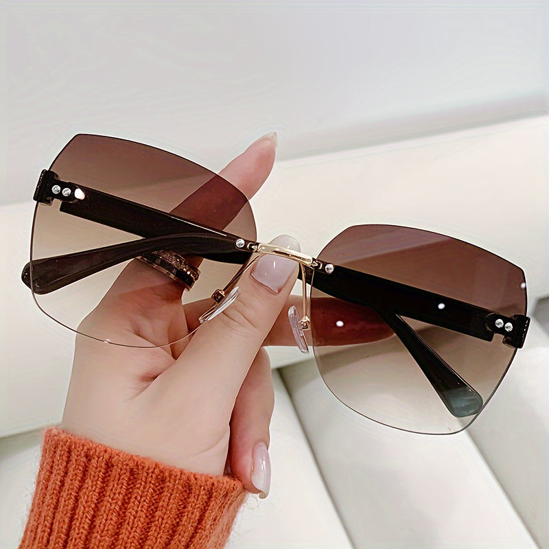 Minimalist Frameless Metal Sunglasses for Fashion Enthusiasts Polycarbonate Lenses