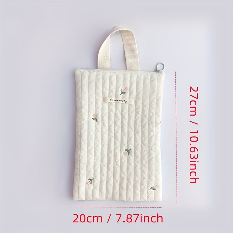 Quilted Cotton Tote Bag with Embroidery Diaper Wipe Storage Baby Stroller Accessory