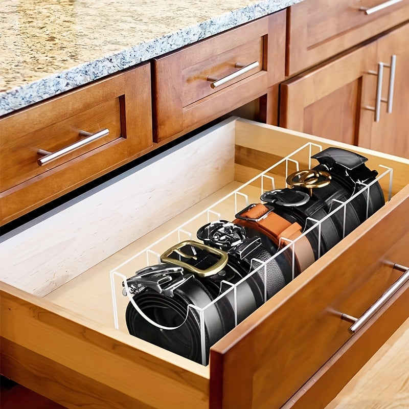 Transparent Storage Box for Belts and Ties with Multiple Compartments for Men and Women