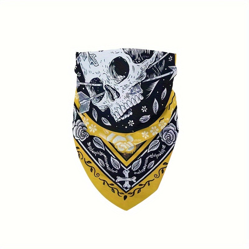 Yellow Skull and Arrow Hip Hop Bandana Nylon Square Scarf for Street Dance and Sports Cycling