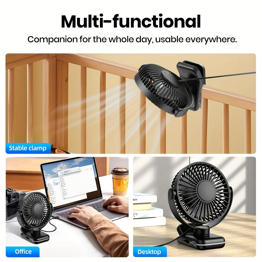USB Clip Desk Fan with Brushless Motor Whisper-Quiet Strong Clamp Stylish Compact