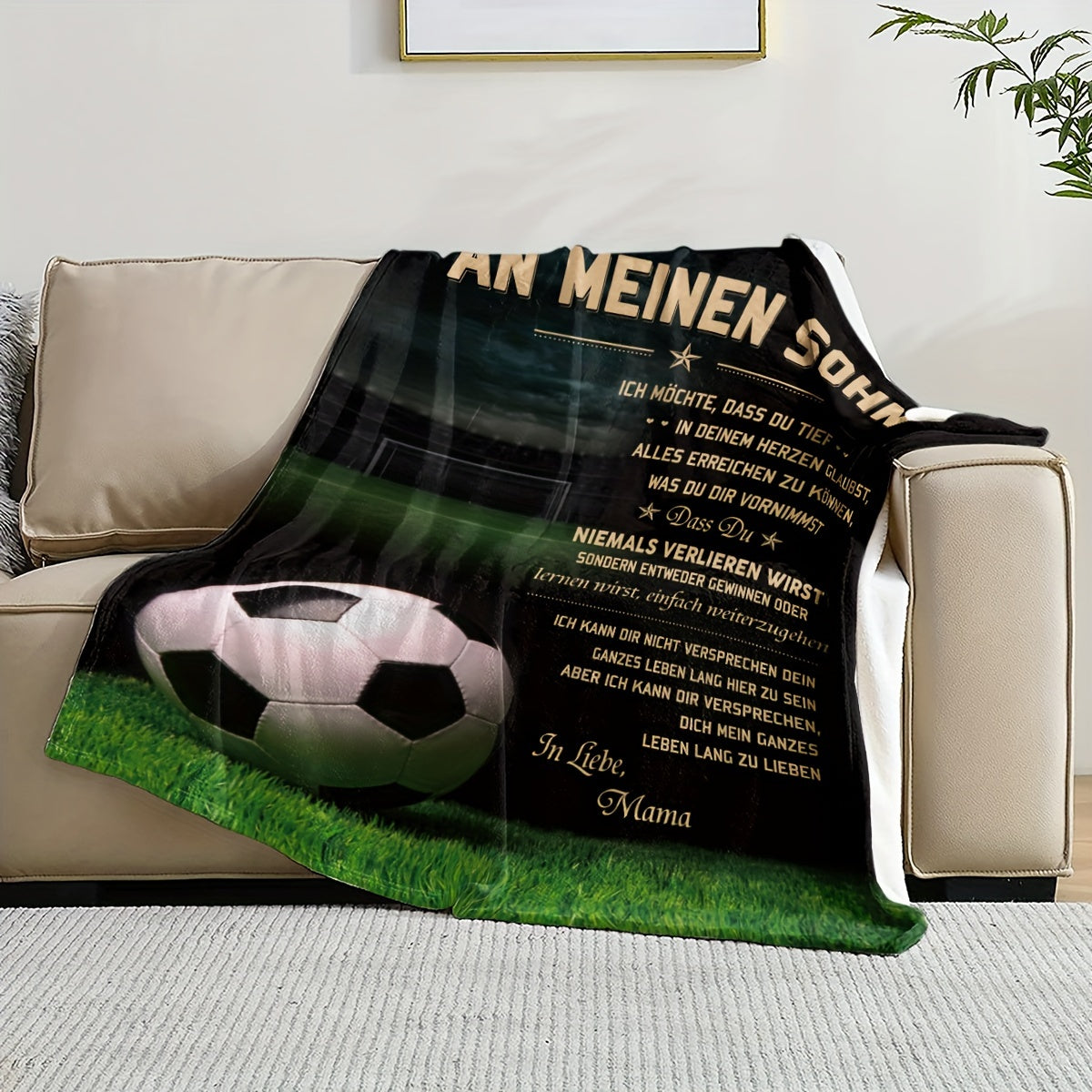 Flannel Fleece Throw Blanket with Soccer Pattern for Kids All-Season Soft Warm