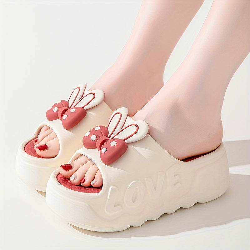 Women's Summer Non-Slip EVA Slides with Bow Heart Design and Thick Sole