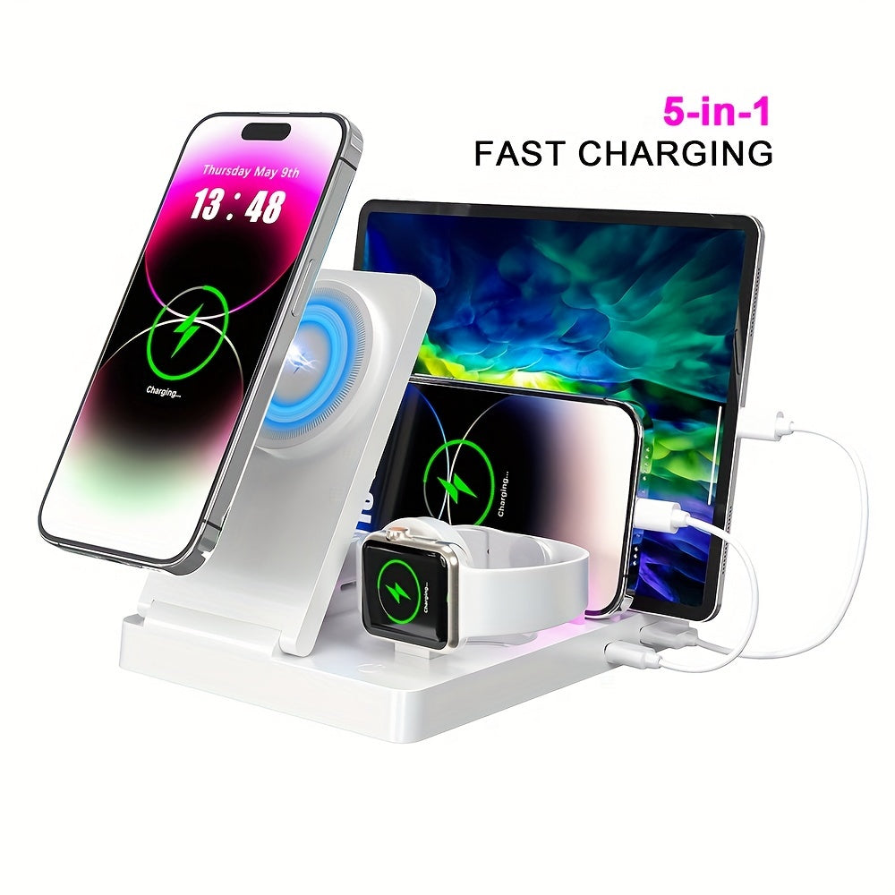 iPhone iPad Apple Watch AirPods Pro uchun 5-in-1 tezkor simsiz quvvatlantirish stantsiyasi