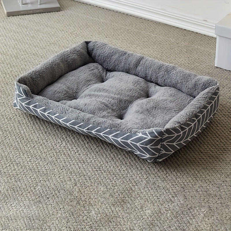 Pet Bed Small Dogs Cats Argyle Polyester Non-Slip Waterproof Grey