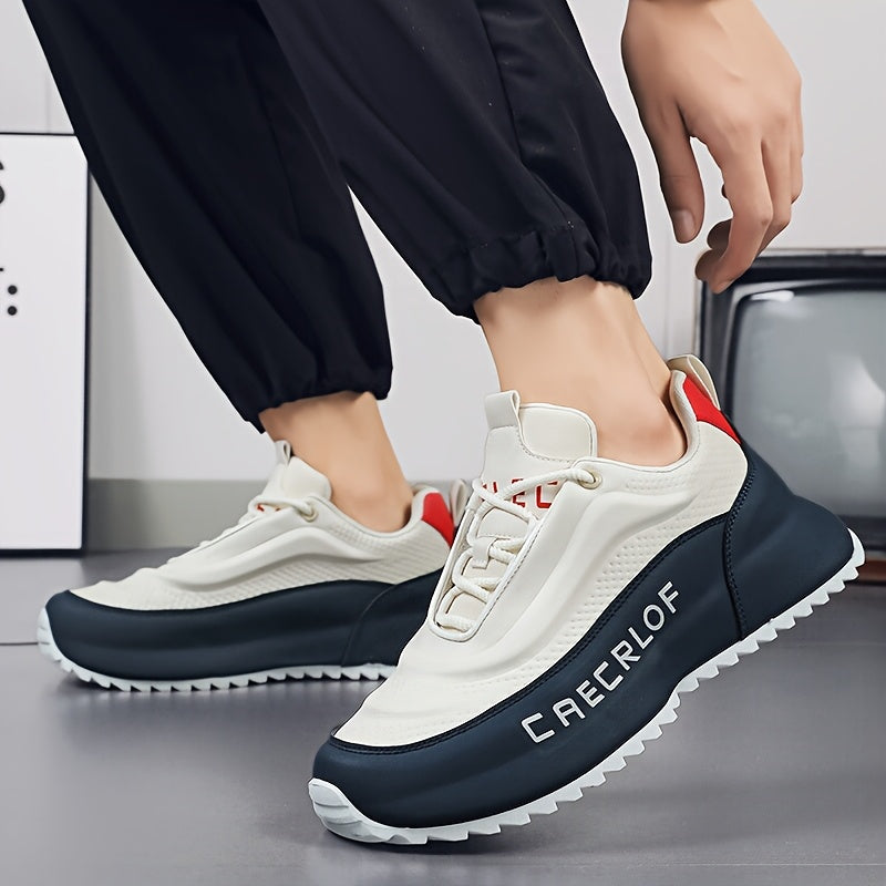 Men's Casual Sneakers Navy Blue White Red Breathable Mesh Non-Slip Low Top Running Outdoor