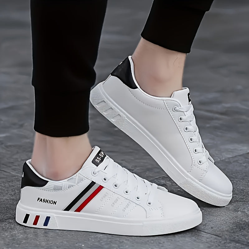 Men's Casual Sports Sneakers Low Top Lace-Up Solid Striped PU Upper PVC Sole
