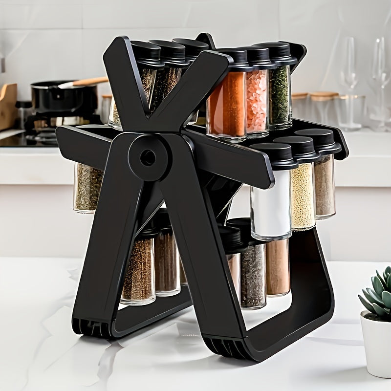 ABS Plastic Spice Rack Set with 18 Jars 360° Rotating Ferris Wheel Moisture-Proof Kitchen Organizer
