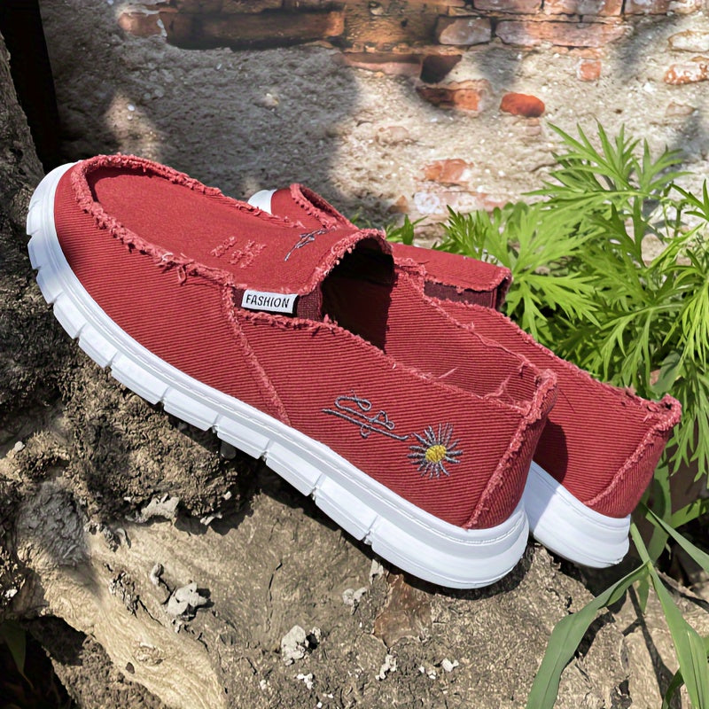 Zapatos casual unisex de lona con bordado de crisantemo, lavables, sin cordones, duraderos y ligeros