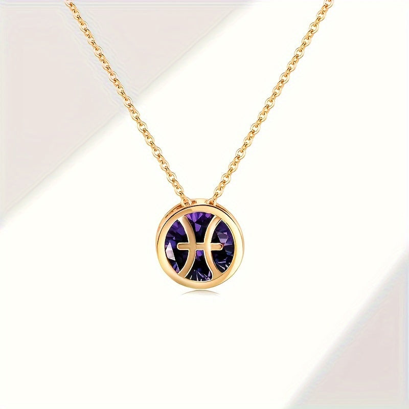 Bohemian Birthstone Pendant Necklace Double-Sided Cubic Zirconia Women Gift