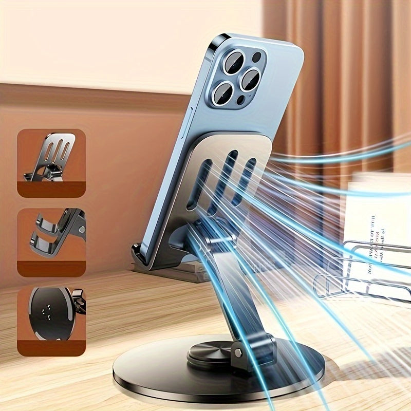 Adjustable Metal Phone and Tablet Stand with 360-Degree Rotation and Height Adjustment