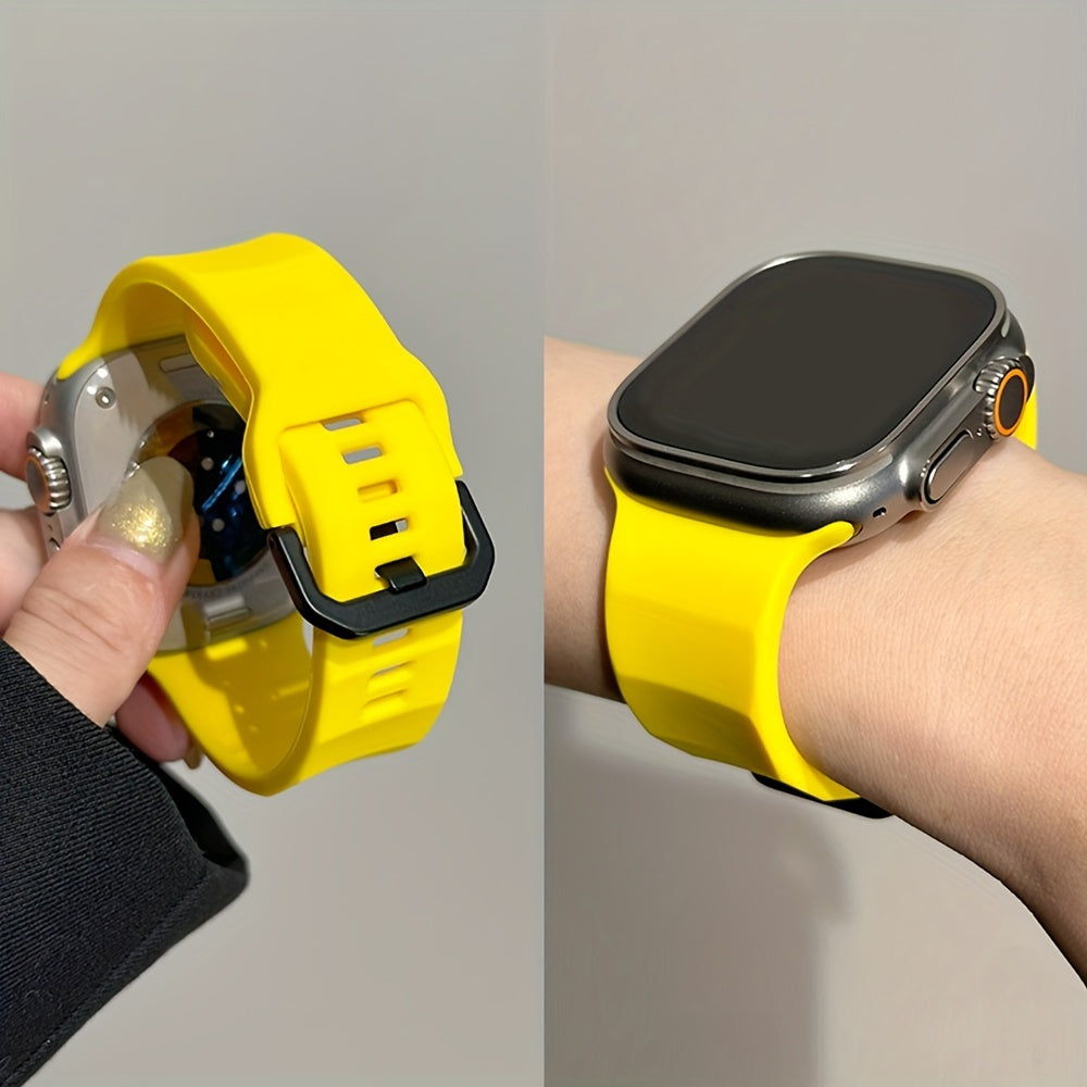 Silicone Sports Watch Strap for Apple Watch Series 3-9 Ultra2 42mm 44mm 45mm 49mm Black Buckle