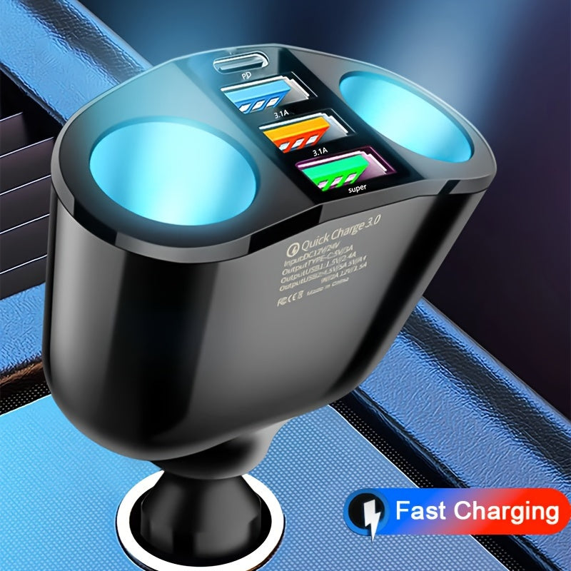 Cargador de coche multi-puerto con carga rápida, adaptador USB para teléfono y tableta